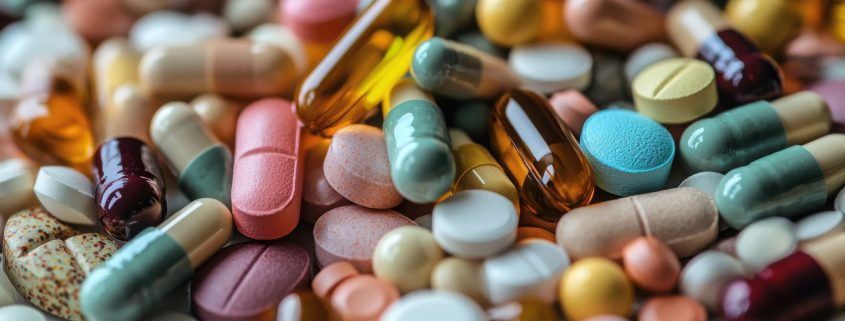 Colorful Variety of Pills and Capsules in a Chaotic Pile on a Surface