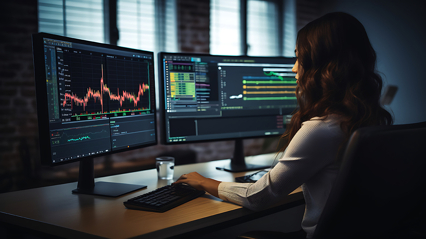 A close up of a computer screen displaying a stock market tradi