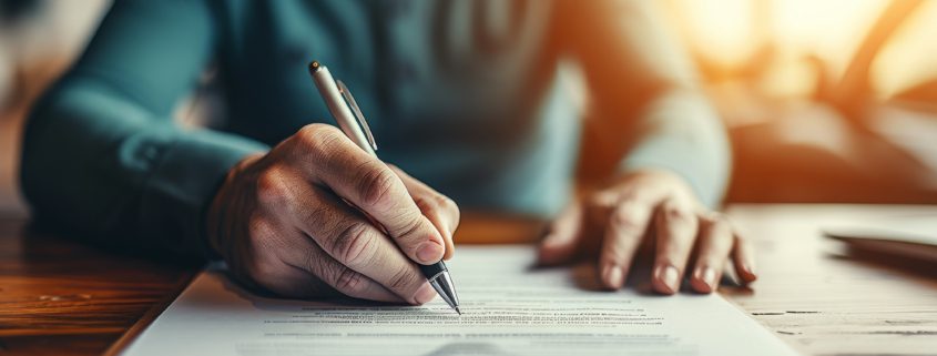 Sealing the Deal: A Buyers Hand Signing a Contract to Purchase a